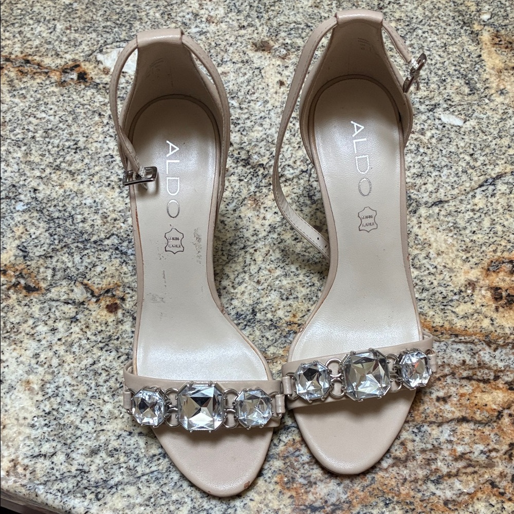 ALDO Nude Heels with Sparkling Gemstones